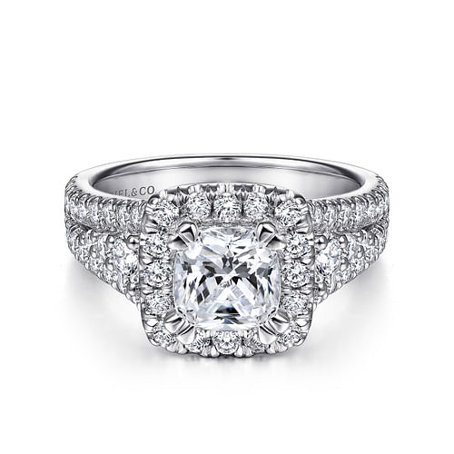 14K White Gold Cushion Halo Diamond Engagement Ring