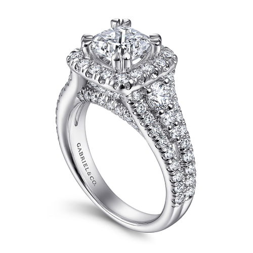 14K White Gold Cushion Halo Diamond Engagement Ring