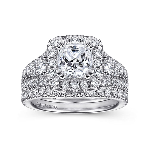 14K White Gold Cushion Halo Diamond Engagement Ring