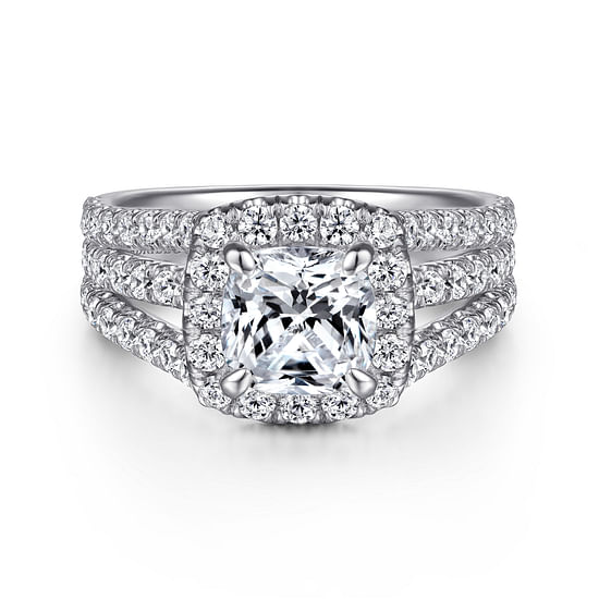 Gabriel - 14K White Gold Cushion Halo Diamond Engagement Ring