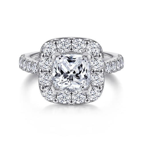 14K White Gold Cushion Halo Diamond Engagement Ring