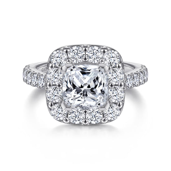Gabriel - 14K White Gold Cushion Halo Diamond Engagement Ring