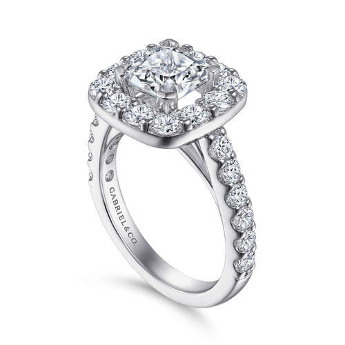 14K White Gold Cushion Halo Diamond Engagement Ring