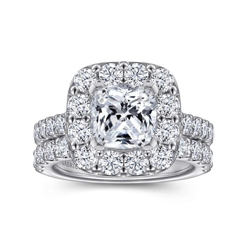 14K White Gold Cushion Halo Diamond Engagement Ring