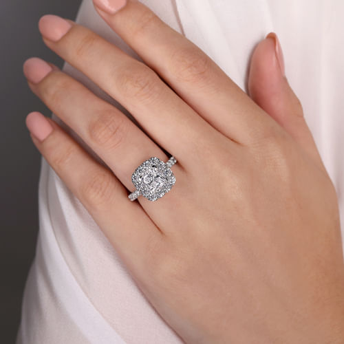 14K White Gold Cushion Halo Diamond Engagement Ring