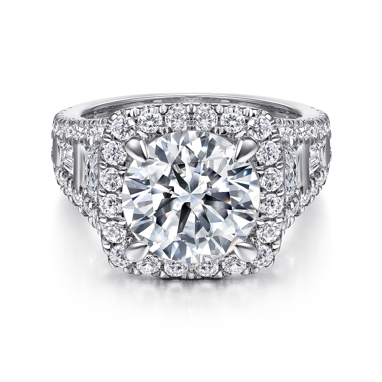 Gabriel - 14K White Gold Cushion Halo Round Diamond Channel Set Engagement Ring