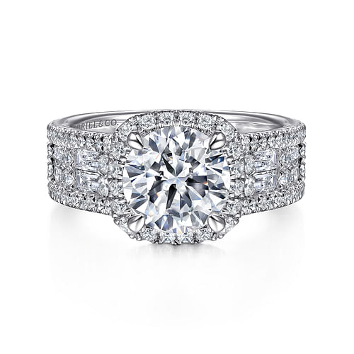 14K White Gold Cushion Halo Round Diamond Channel Set Engagement Ring