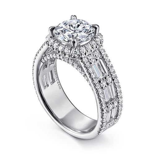 14K White Gold Cushion Halo Round Diamond Channel Set Engagement Ring