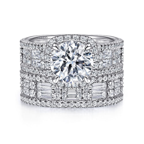 14K White Gold Cushion Halo Round Diamond Channel Set Engagement Ring