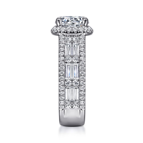 14K White Gold Cushion Halo Round Diamond Channel Set Engagement Ring