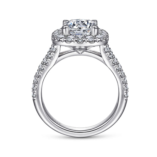 14K White Gold Cushion Halo Round Diamond Engagement Ring