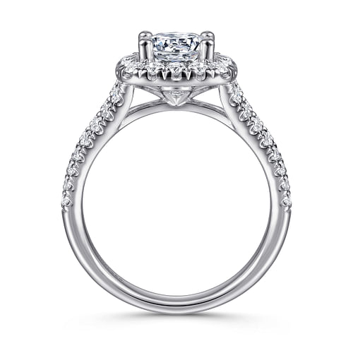 14K White Gold Cushion Halo Round Diamond Engagement Ring