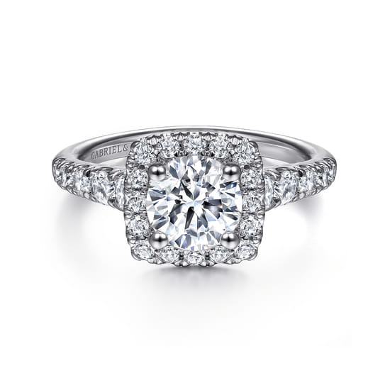 Gabriel - 14K White Gold Cushion Halo Round Diamond Engagement Ring Gabriel - 14K White Gold Cushion Halo Round Diamond Engagement Ring