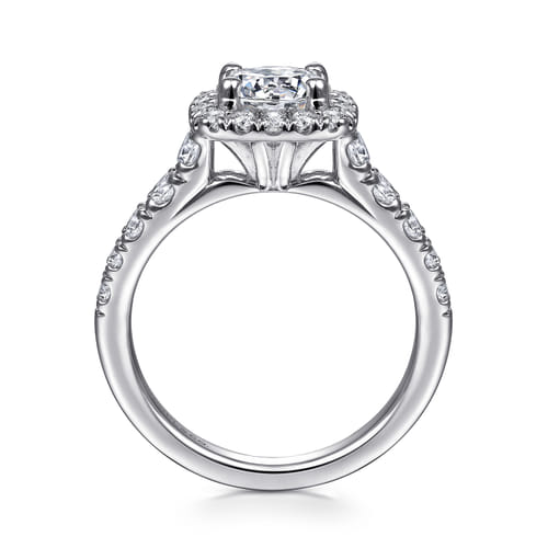 14K White Gold Cushion Halo Round Diamond Engagement Ring