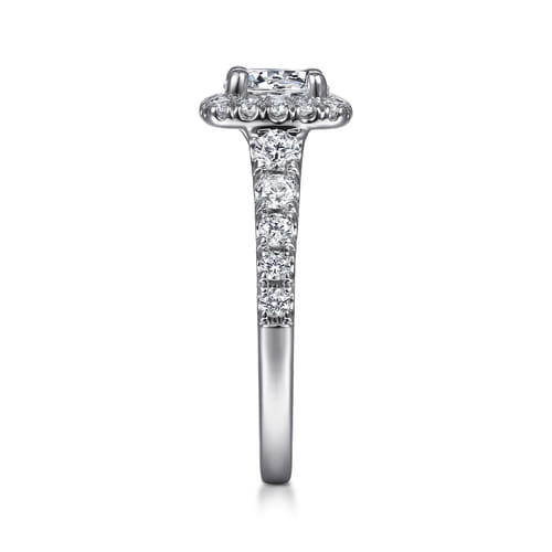 14K White Gold Cushion Halo Round Diamond Engagement Ring