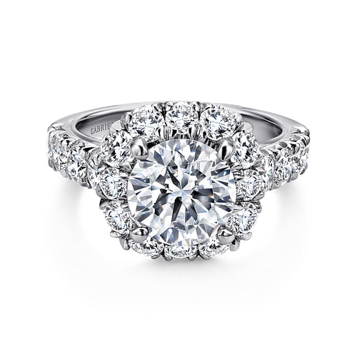 14K White Gold Cushion Halo Round Diamond Engagement Ring