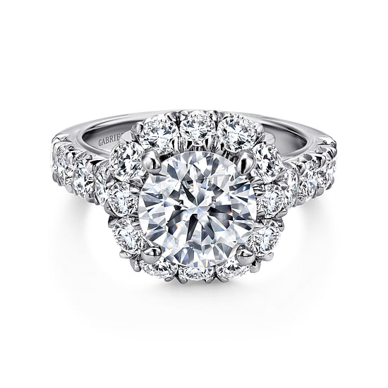 Gabriel - 14K White Gold Cushion Halo Round Diamond Engagement Ring