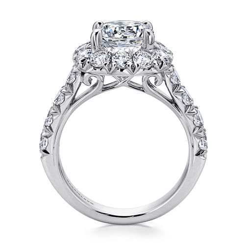 14K White Gold Cushion Halo Round Diamond Engagement Ring