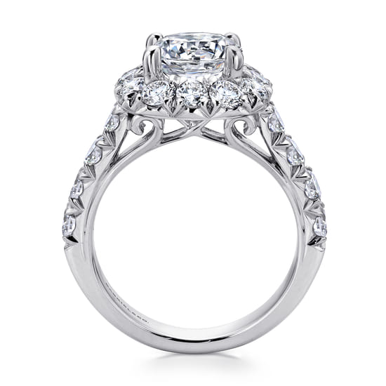 14K White Gold Cushion Halo Round Diamond Engagement Ring angle 2