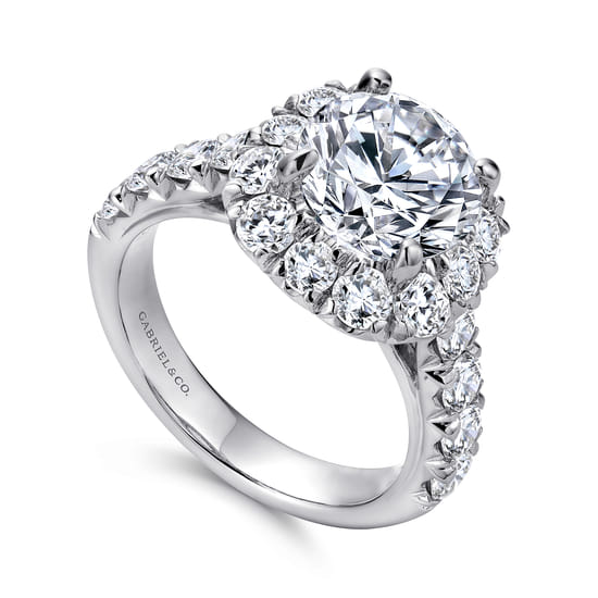 14K White Gold Cushion Halo Round Diamond Engagement Ring angle 3