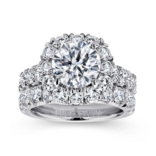 14K White Gold Cushion Halo Round Diamond Engagement Ring