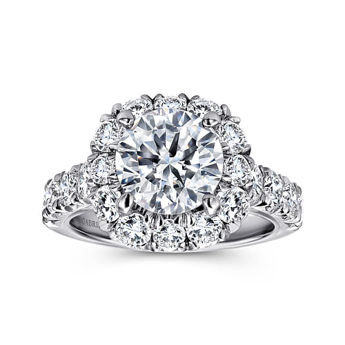 14K White Gold Cushion Halo Round Diamond Engagement Ring