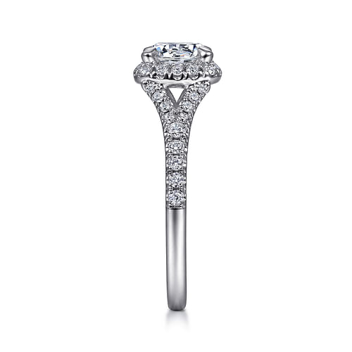 14K White Gold Cushion Halo Round Diamond Engagement Ring