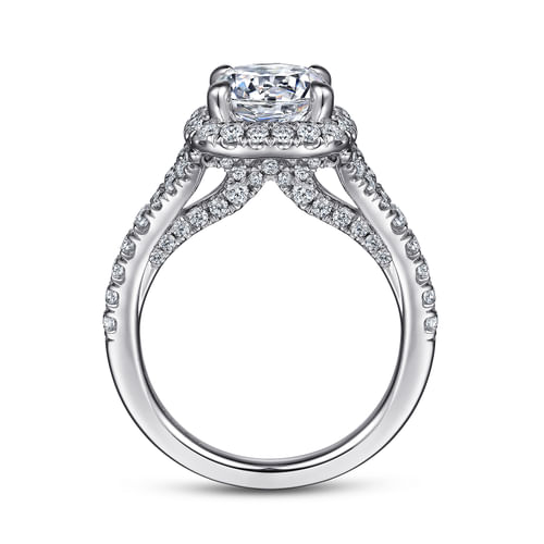 14K White Gold Cushion Halo Round Diamond Engagement Ring