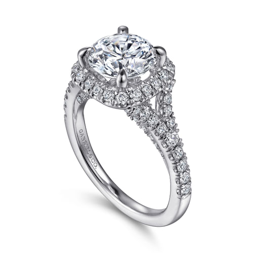 14K White Gold Cushion Halo Round Diamond Engagement Ring