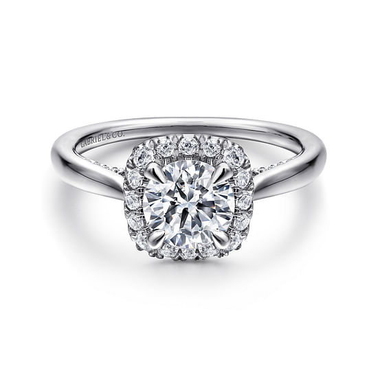 Gabriel - 14K White Gold Cushion Halo Round Diamond Engagement Ring