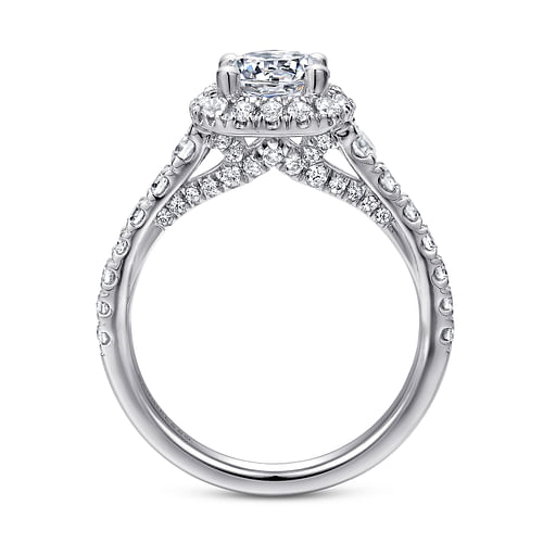 14K White Gold Cushion Halo Round Diamond Engagement Ring