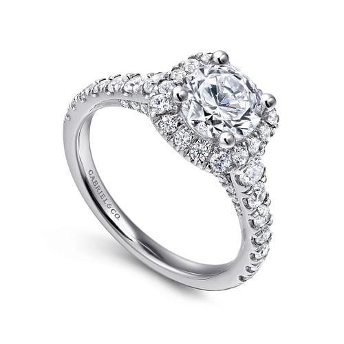 14K White Gold Cushion Halo Round Diamond Engagement Ring