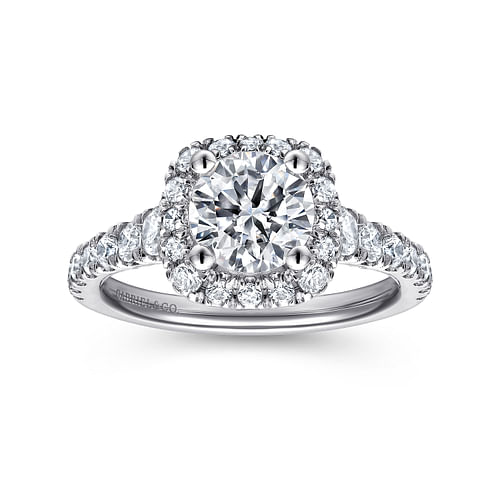 14K White Gold Cushion Halo Round Diamond Engagement Ring