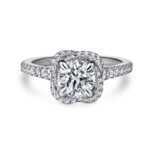 14K White Gold Cushion Halo Round Diamond Engagement Ring