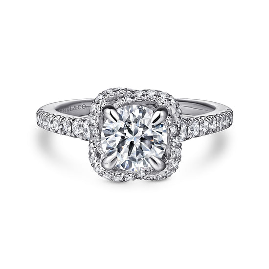 Gabriel - 14K White Gold Cushion Halo Round Diamond Engagement Ring