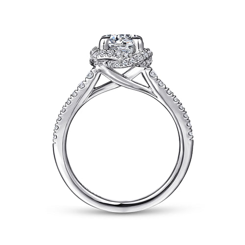 14K White Gold Cushion Halo Round Diamond Engagement Ring