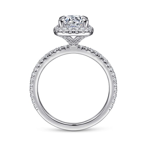 14K White Gold Cushion Halo Round Diamond Engagement Ring