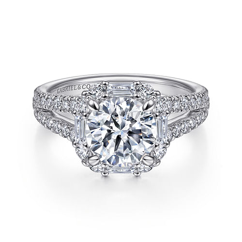 14K White Gold Cushion Halo Round Diamond Engagement Ring