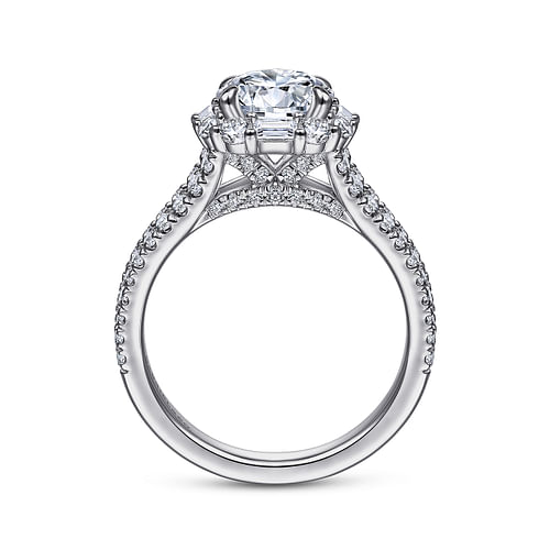 14K White Gold Cushion Halo Round Diamond Engagement Ring