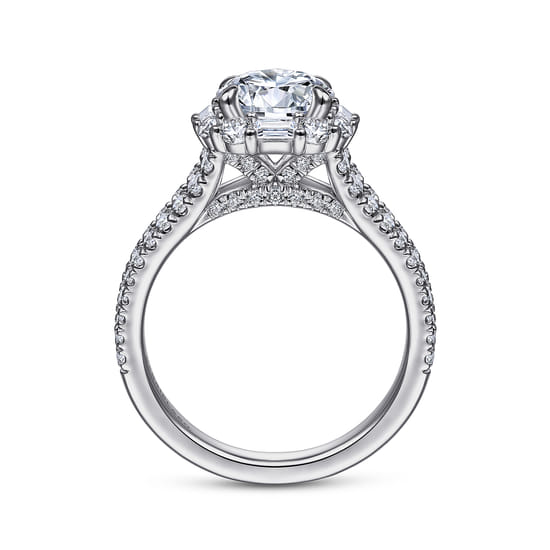 14K White Gold Cushion Halo Round Diamond Engagement Ring angle 2