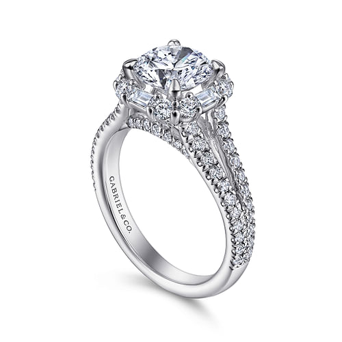 14K White Gold Cushion Halo Round Diamond Engagement Ring