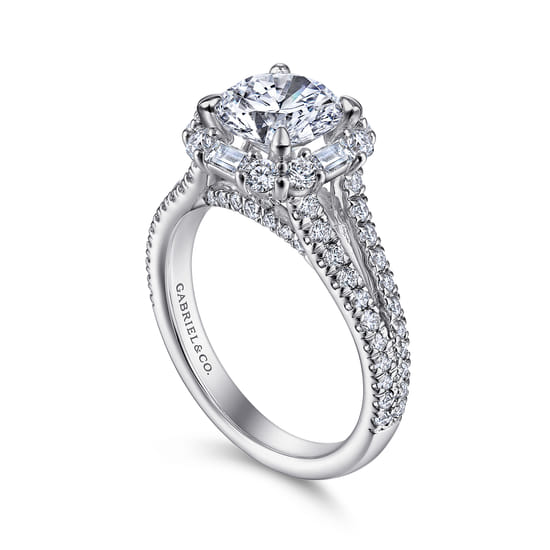 14K White Gold Cushion Halo Round Diamond Engagement Ring angle 3