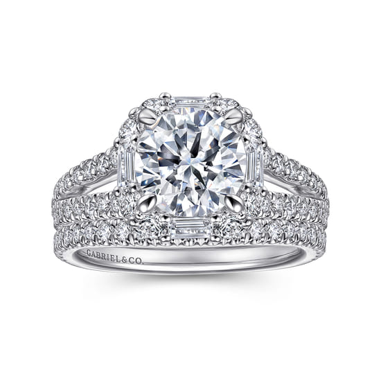 14K White Gold Cushion Halo Round Diamond Engagement Ring angle 4
