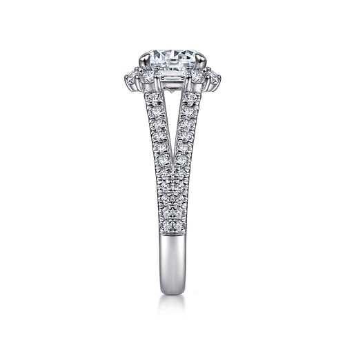 14K White Gold Cushion Halo Round Diamond Engagement Ring