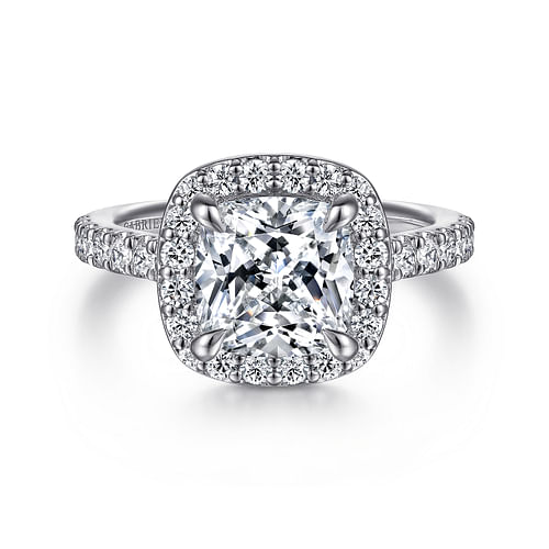 14K White Gold Cushion Halo Round Diamond Engagement Ring