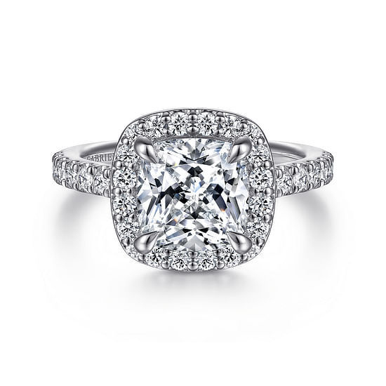 Gabriel - 14K White Gold Cushion Halo Round Diamond Engagement Ring