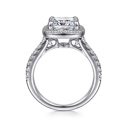 14K White Gold Cushion Halo Round Diamond Engagement Ring