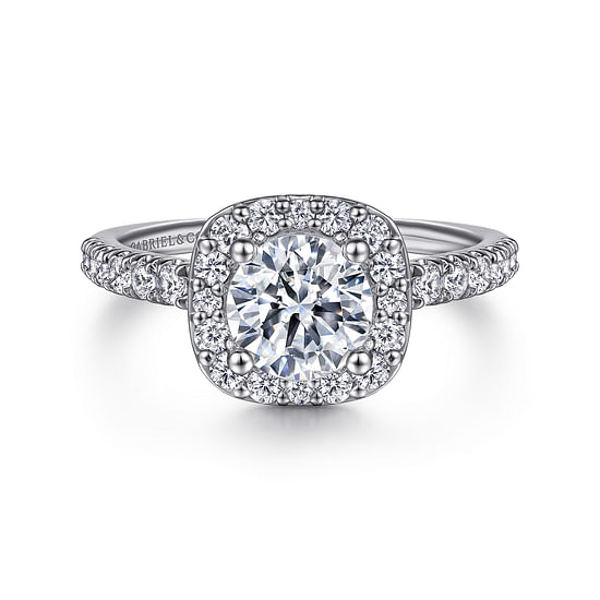 Gabriel - 14K White Gold Cushion Halo Round Diamond Engagement Ring