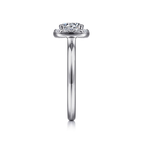 14K White Gold Cushion Halo Round Diamond Engagement Ring