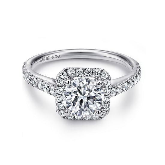 Gabriel - 14K White Gold Cushion Halo Round Diamond Engagement Ring